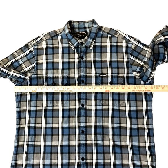 Ralph Lauren Polo Jeans Shirt Mens L Used Blue Plaid - Picture 11 of 13